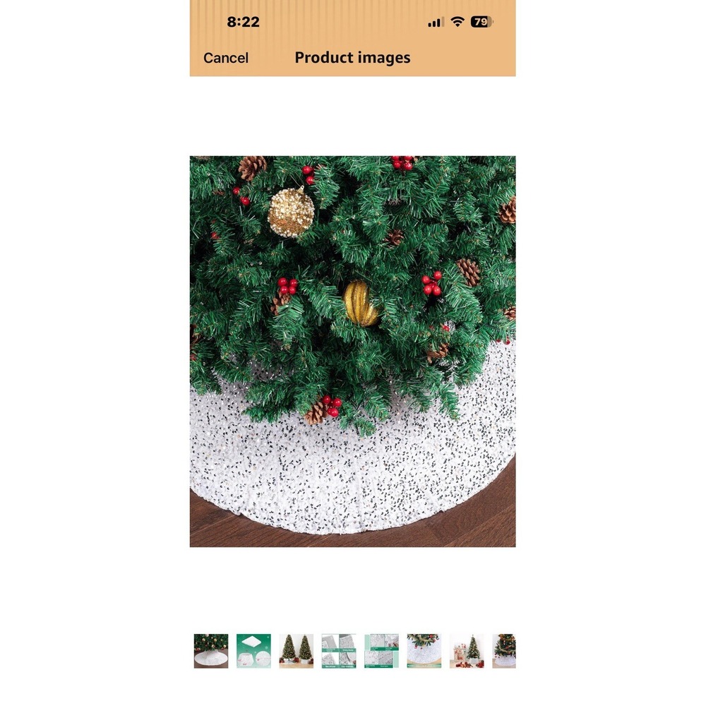 Stylish Silver Sequin Tree Skirt & Collar - 48 Inch Diameter for Christmas